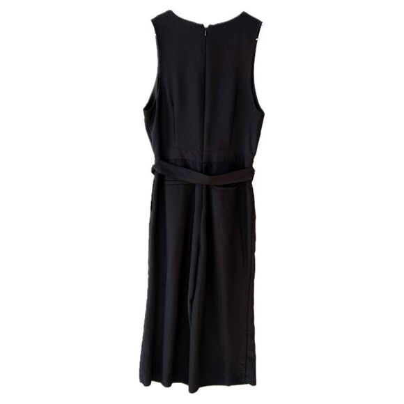 Banana Republic Black Wide Leg Cropped Sleeveless V Neck Belted Black Jumpsuit 2 - Picture 7 of 10